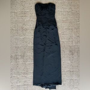 Vintage 100% Silk Black‎ Maxi Gown Formal Dress Strapless Bias Cut Womens Size 8